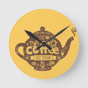 Coffee lovers vintage retro cafe art I love coffee Round Clock