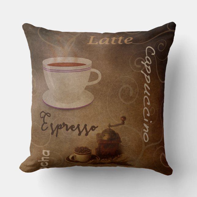 Coffee Lovers Word Art Throw Pillow (Front)
