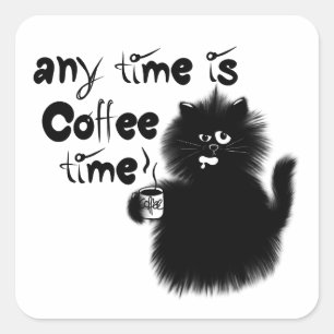 Coffee loving cat square sticker