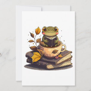Coffee-Loving Frog Reading Books  Holiday Card
