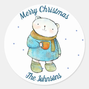 Coffee Loving Polar Bear Classic Round Sticker