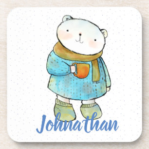 Coffee Loving Polar Bear Custom Coaster