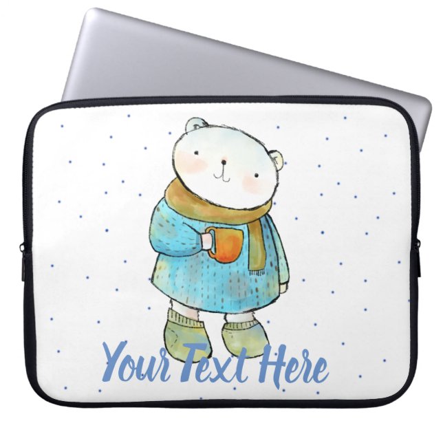 Coffee Loving Polar Bear Custom Laptop Sleeve (Front)