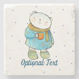 Coffee Loving Polar Bear Stone Coaster