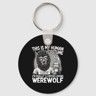 Coffee-loving Werewolf Human Costume Funny Hallowe Keychain