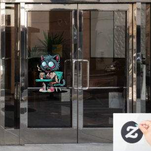 Coffee Loving Zombie Cat Window Cling