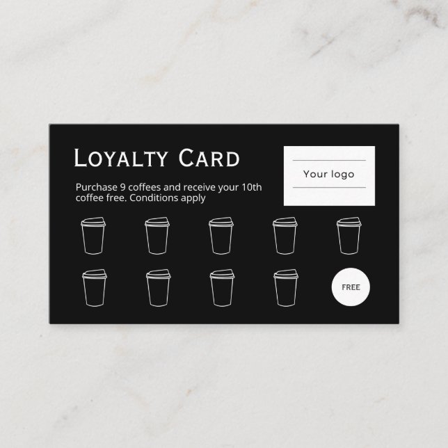 Coffee Loyalty Card, Clean and simple black  Card (Front)