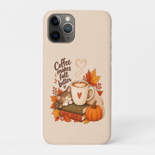 Coffee Makes Fall Better – Cozy Autumn Coffee Cat iPhone 11 Pro Case