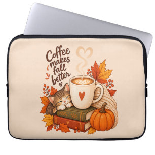 Coffee Makes Fall Better – Cozy Autumn Coffee Cat Laptop Sleeve
