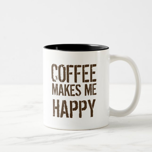 Coffee Makes Me Happy Coffee Lover Two-Tone Coffee Mug (Right)