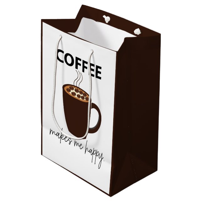 Coffee Makes Me Happy Coffee Medium Gift Bag (Front Angled)