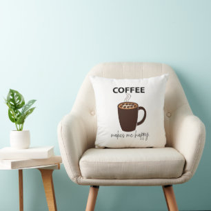 Coffee Makes Me Happy Coffee Throw Pillow