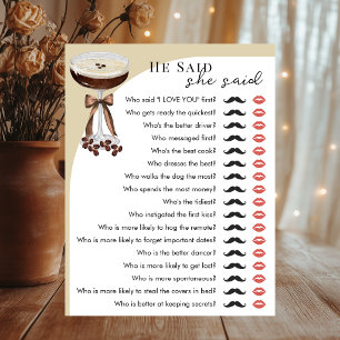 Coffee Martini He Said She Said Bridal Shower Game Invitation