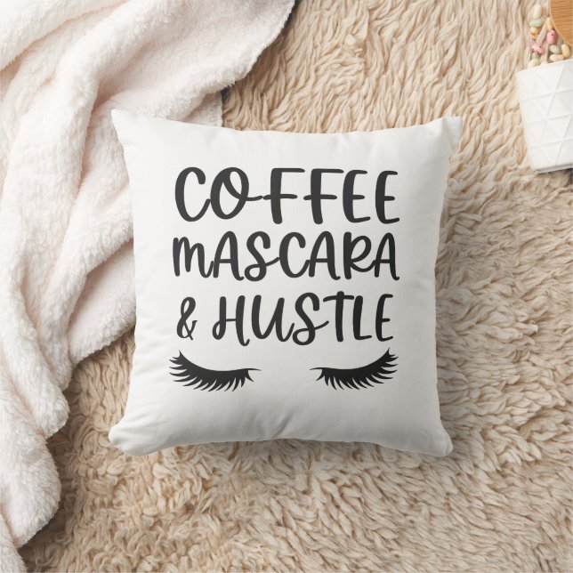 Coffee Mascara & Hustle Throw Pillow (Blanket)