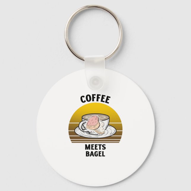 Coffee meets bagel Retro vintage sunset Keychain (Front)