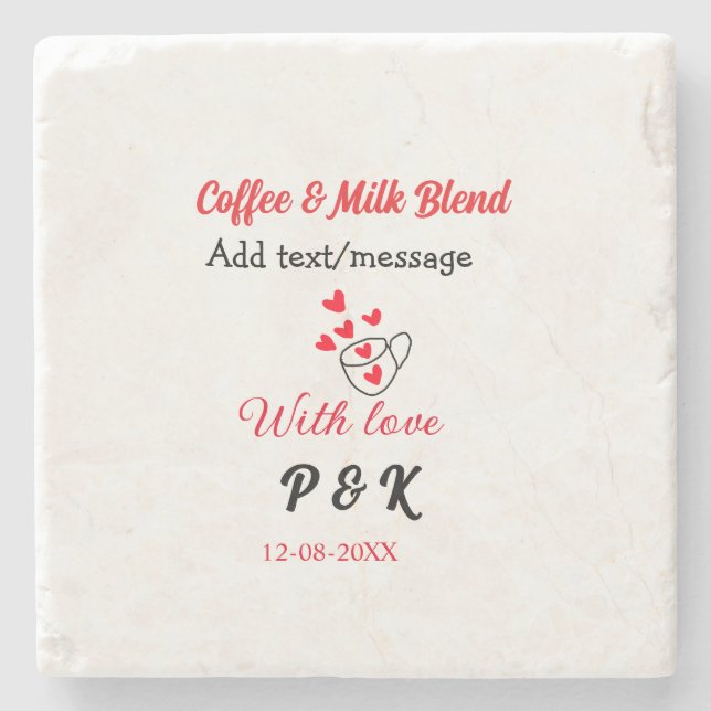 Coffee & milk blend love couple coffee red heart n stone coaster (Front)