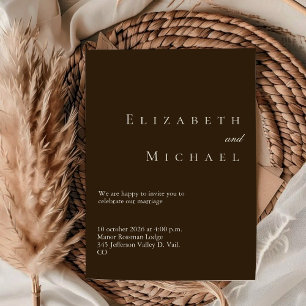 Coffee Minimalist Boho Elegant Script Wedding  Invitation