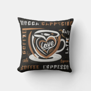 Coffee Mocca Cappucino Esspreso Cafe'Latte Throw Pillow