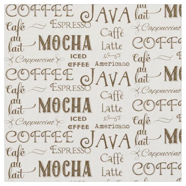 Coffee Mocha Espresso Cafe Latte Drink Names Fabric (Close Up)