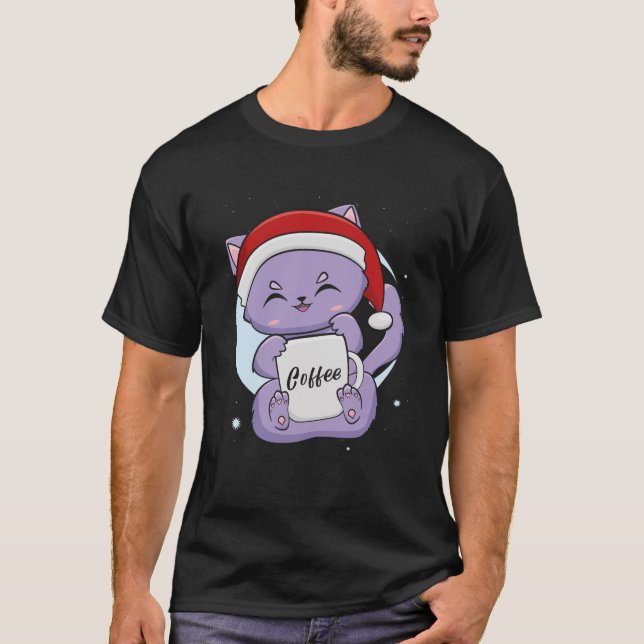 Coffee Moka Black Cat Kitten Anime Chibi Neko Chri T-Shirt (Front)