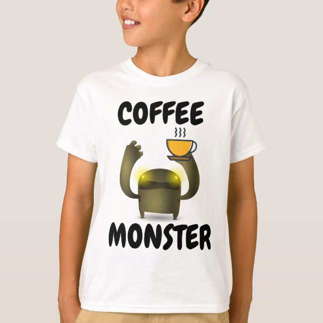 COFFEE MONSTER Funny Kids T-shirts (Front)