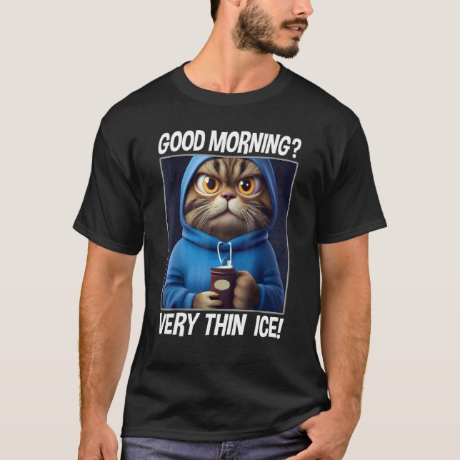 Coffee Morning Grumpy Employee Saying  Cat T-Shirt (Front)
