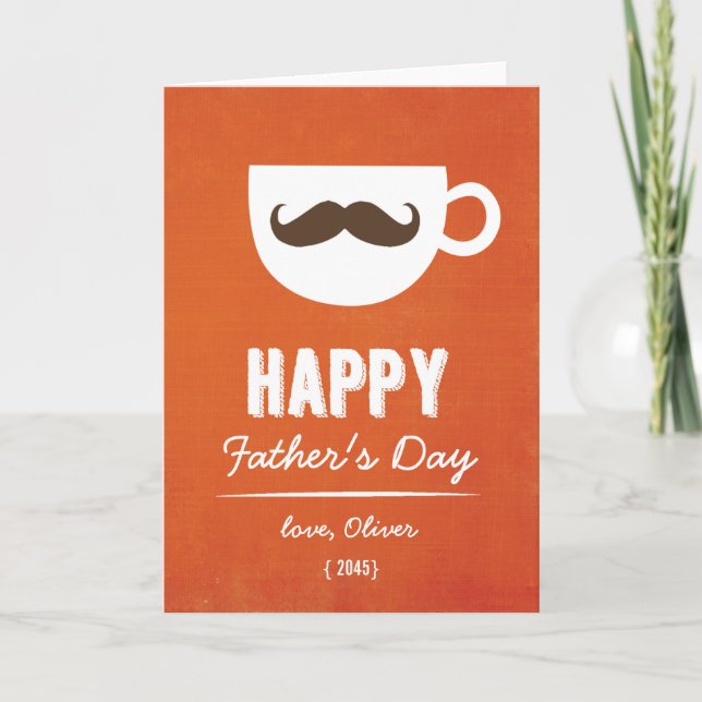 Coffee Moustache | Orange Linen Father's Day Card (Front)