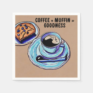 "Coffee + Muffin = Goodness" Whimsical Coffee Napkin