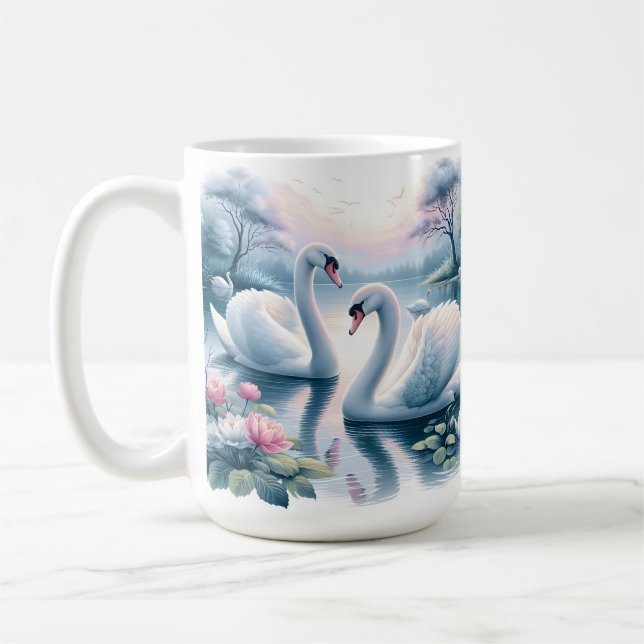 Coffee Mug - Beautiful Swans in Tranquil Water (Left)