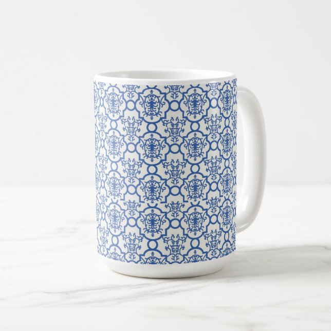 Coffee Mug-Blue Damask Coffee Mug (Front Right)
