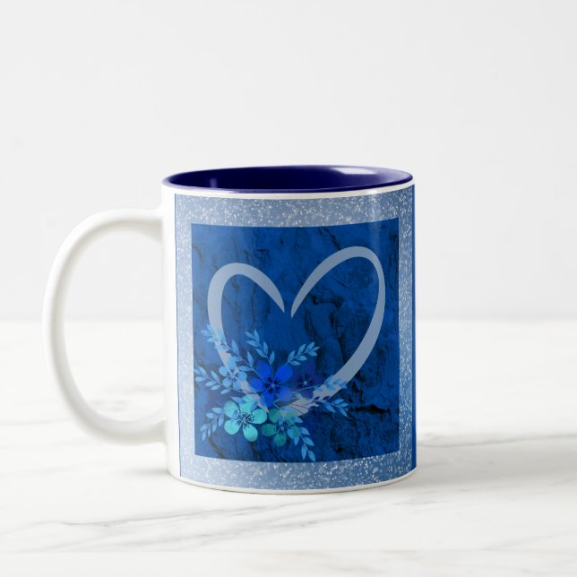 Coffee Mug Blue Heart with Flowers (Left)