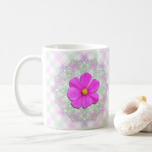 Coffee Mug - Dark Pink Cosmos on Lace & Lattice