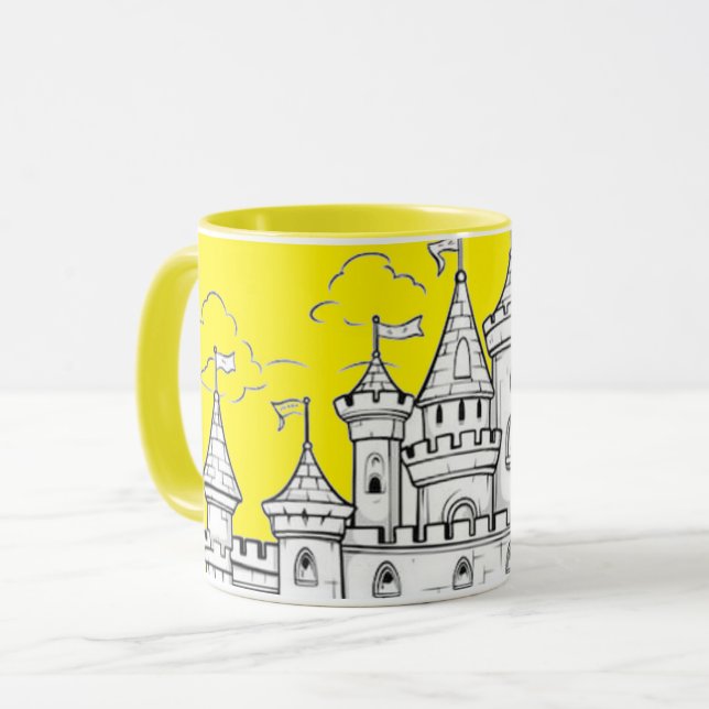 Coffee Mug Decorated with an Image of a Castle (Front Left)