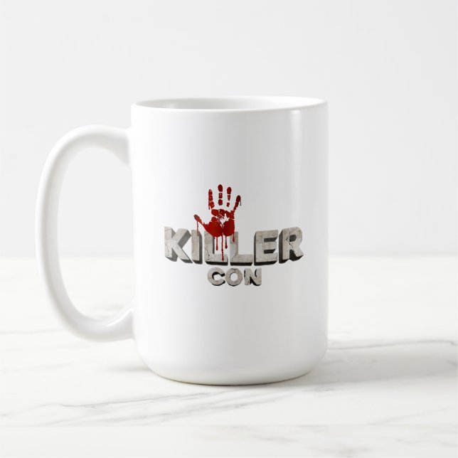 Coffee mug displaying the official Killer Con logo (Left)