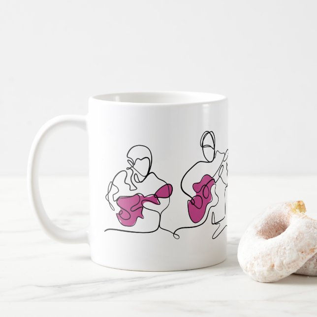 Coffee Mug for Acoustic Guitar Players - Line art (With Donut)