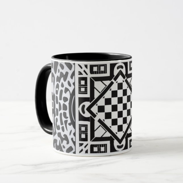 coffee mug, geometric patterns in black and white mug (Front Left)