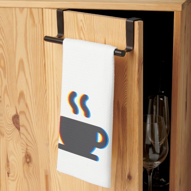 Coffee Mug Glitch Kitchen Towel (Thirds Fold)
