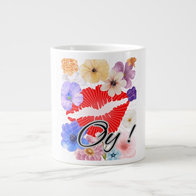 coffee mug: lips and flowers large coffee mug (Front)