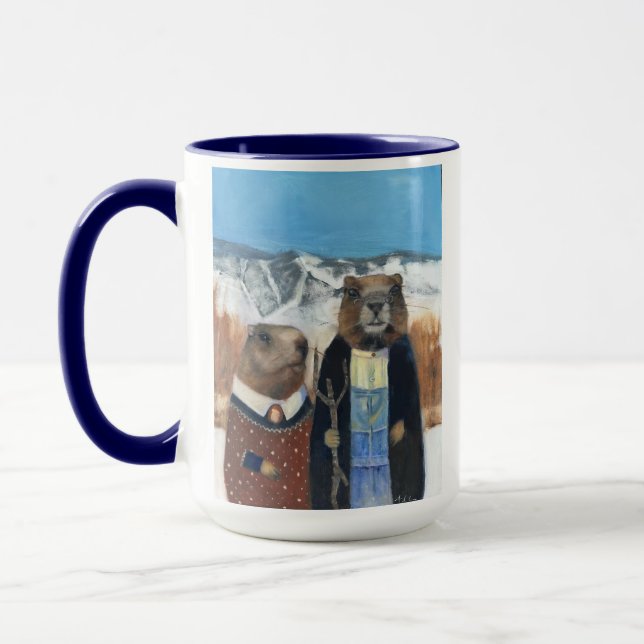 Coffee Mug of Marmots (American Gothic) (Left)