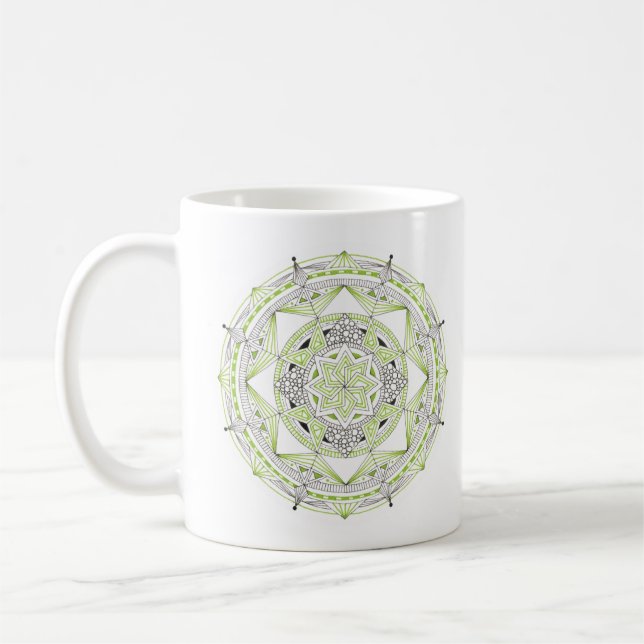 Coffee Mug Original Mandala Design 2-sided Green (Gauche)