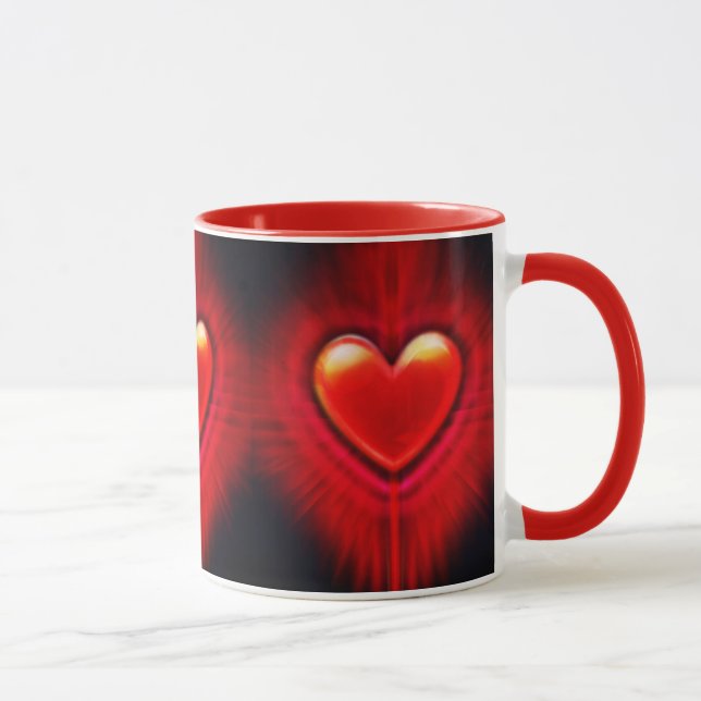 Coffee mug. Red & black heart design ceramic mug. Mug (Right)