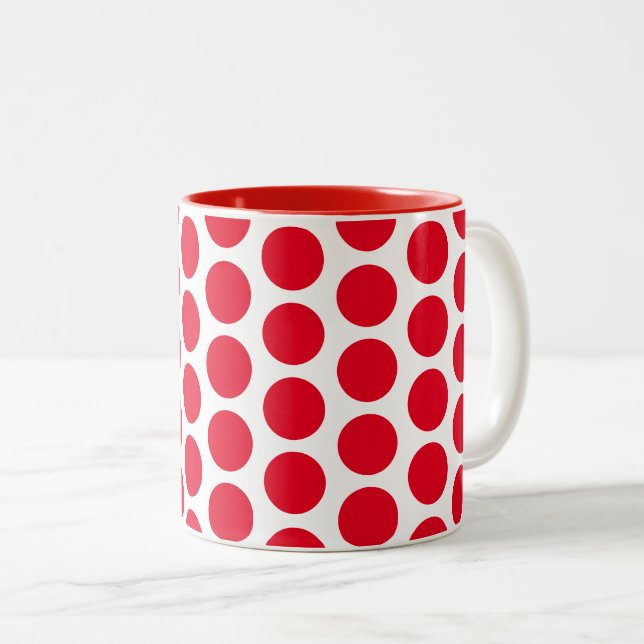 Coffee Mug-Red Polka Dots  Two-Tone Coffee Mug (Front Right)