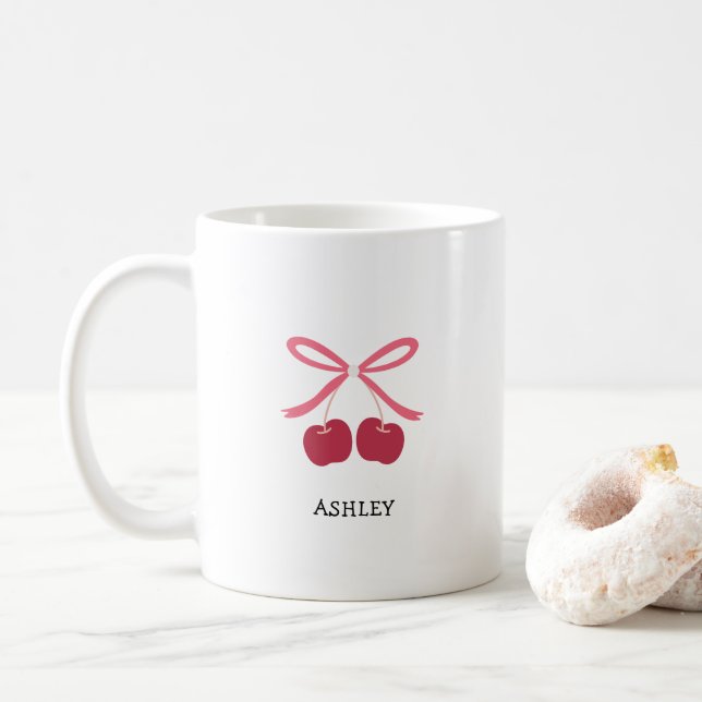 Coffee Mug  | Sweet Cherry Bow Cute Illustration (With Donut)