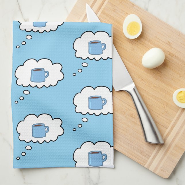 Coffee Mug Thought Bubbles Kitchen Towel (Quarter Fold)