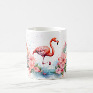 Coffee mug with a pink flamingo printed