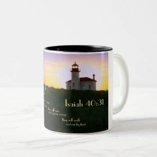 Coffee Mug with Bible Verse and Lighthouse