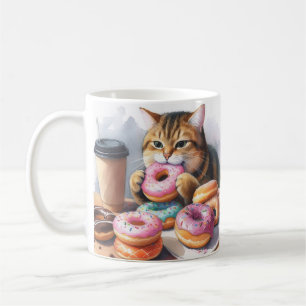 Coffee Mug with Cat and Donuts - Coffee & A Donut
