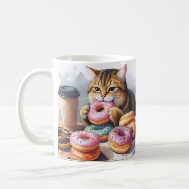 Coffee Mug with Cat and Doughnuts - Coffee & A Dou (Left)