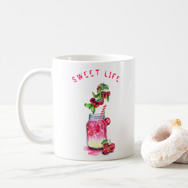 Coffee Mug with Cherry Cocktail (With Donut)