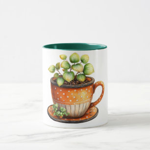 Coffee mug with coffee cup with plant inside
